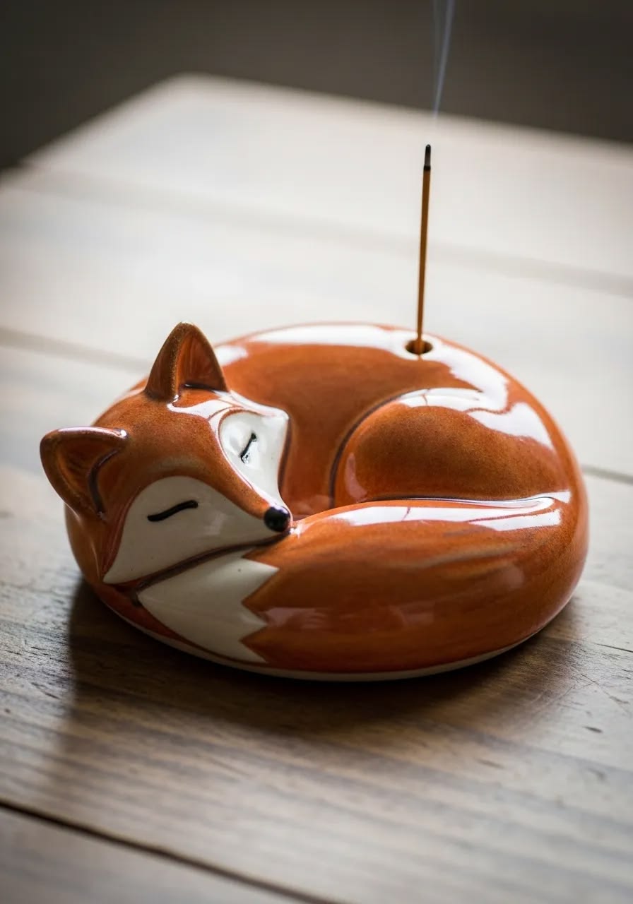 Clay Fox Incense Holder